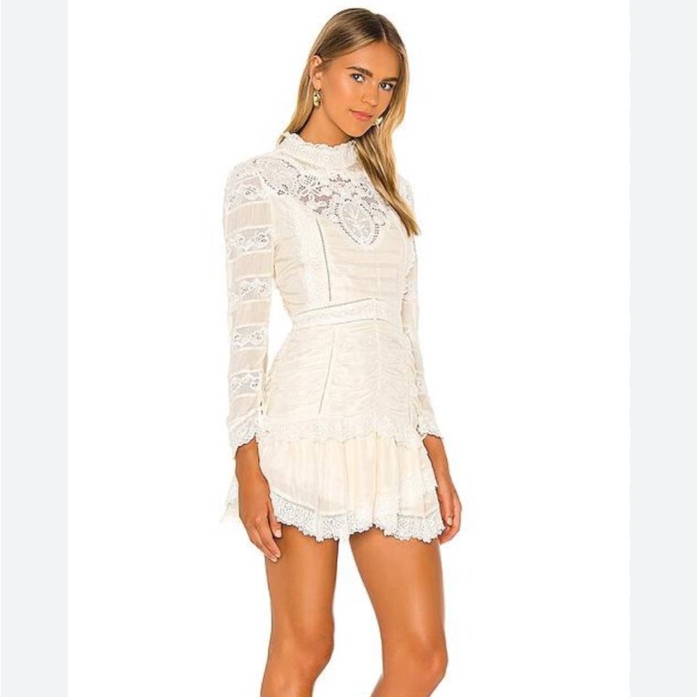 Loveshackfancy Harmon Silk Mini Dress in Ivory